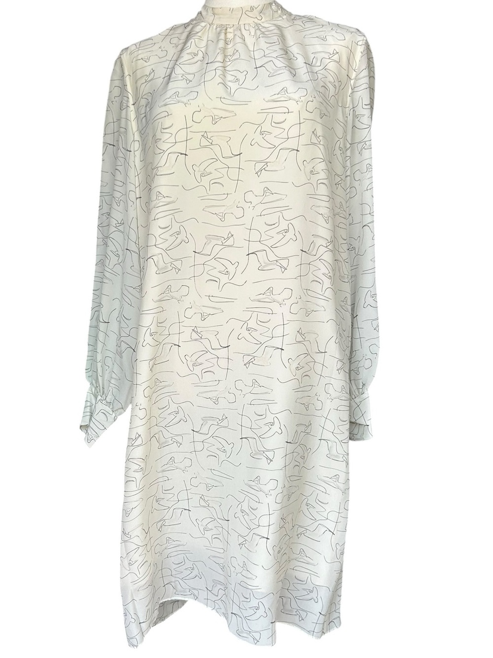 Billy Reid Cream Long-Sleeve Abstract Line-Print Shift Dress Small